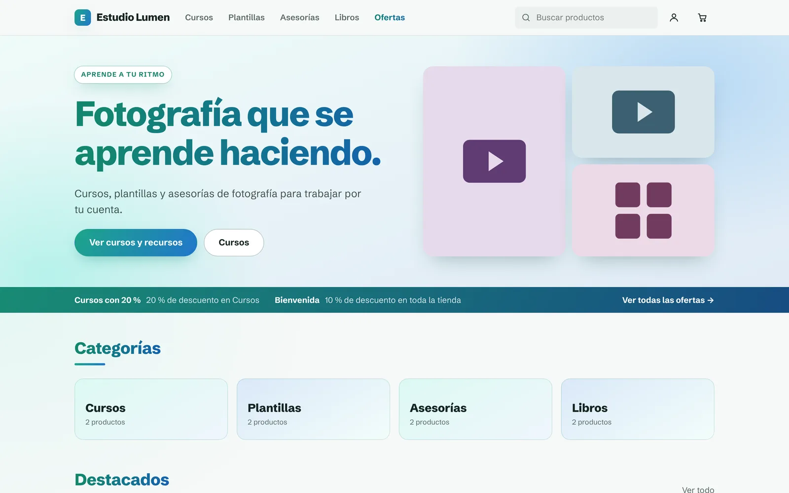 Portada de Estudio Lumen, productos digitales
